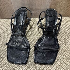 Anine Bing Shiny Black Strappy Heels